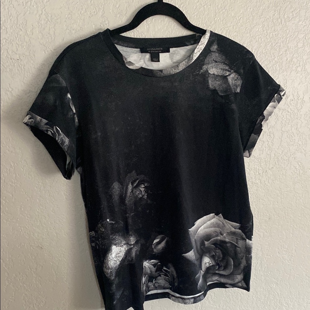 All Saints Monochrome Rose Short Sleeve Tee